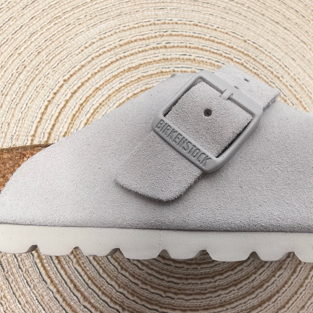 🐶🐶🐶Women's White Suede Birkenstock Boston Shoes - Narrow Fit - Picture 4 of 5